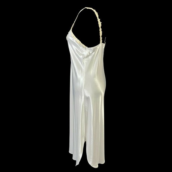Dentelle White Satin Long Nightgown Set Size M Vintage 1980s USA lace Applique - Picture 5 of 7